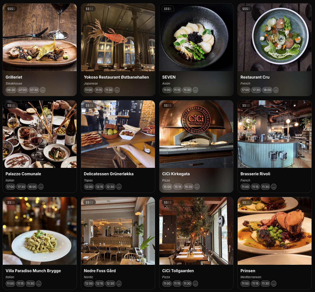 Restaurants available to book on TABL